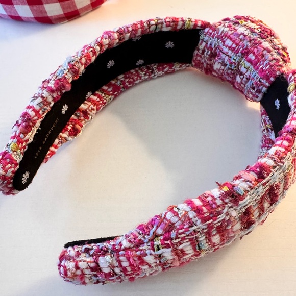 Set of Two Lele Sadoughi Headband Crowns Pink Tweed and Red Gingham - Picture 2 of 5